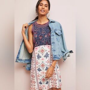 Anthropologie Akemi + Kin Dawn Dress Embroidered Bohemian Festival Summer SZ 14